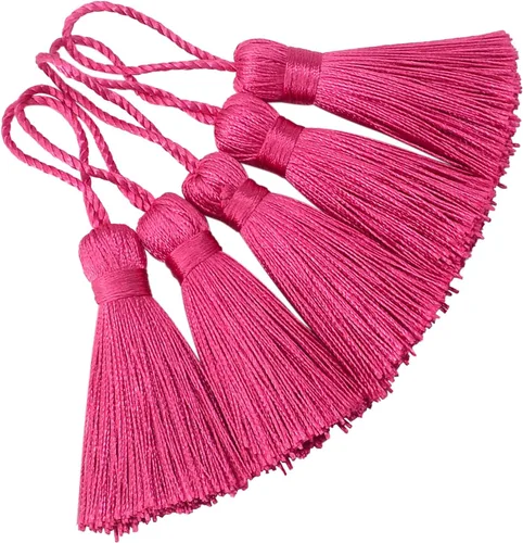 Miniatura 21 de Makhry 20 mini borlas de hilo sedoso hechas a mano de 4.3 pulgadas con lazo de cordón de 2 pulgadas y pequeño nudo chino para aretes, recuerdo