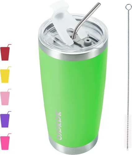 BJPKPK - Vaso de 20 onzas con aislamiento térmico con tapa y pajilla de acero inoxidable, taza de café, color verde A-verde