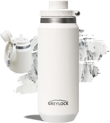Miniatura 25 de GREYLOCK Botella de agua aislada de 24 onzas con tapa con popote, botella de acero inoxidable reutilizable a prueba de fugas, fría y caliente las 24