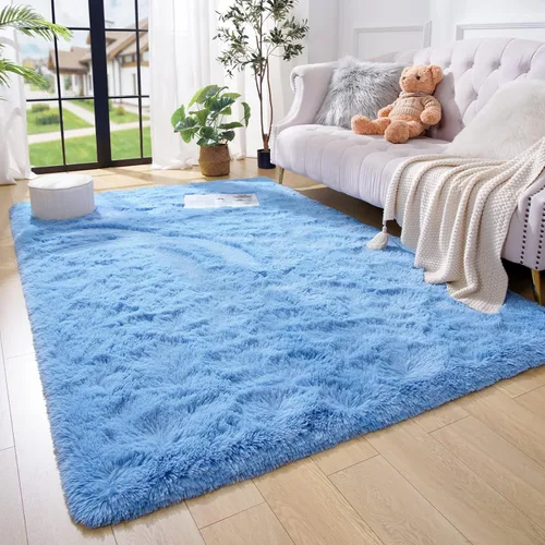 Amearea Alfombra Suave de Área Premium 4x5.3 Pies, Alfombras Azules para Sala de Estar, Alfombra Esponjosa para Dormitorio Guardería Sala de Juegos