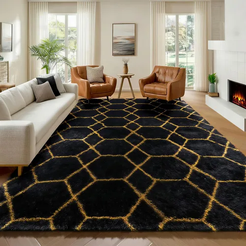Miniatura 54 de ONASAR Alfombras de área para sala de estar y dormitorio, alfombra esponjosa lavable de 5x8 pies gris y blanca, alfombra de piso suave, afelpada