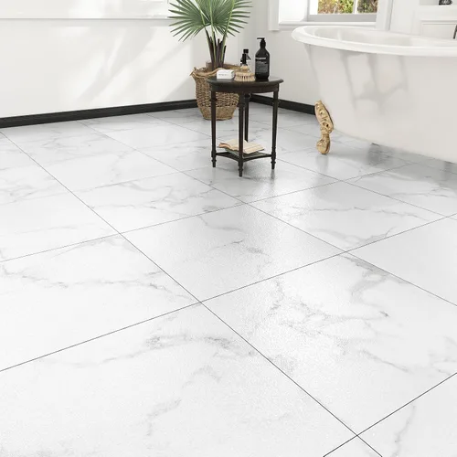 Miniatura 2 de WESTICK Azulejos de suelo de mármol blanco para despegar y pegar, azulejos de vinilo autoadhesivos para cocina, dormitorio, sótano, escaleras