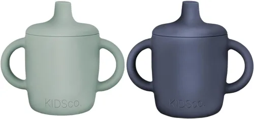 Miniatura 11 de KIDSco. Tazas de silicona con asa (paquete de 2) – Pico suave y tazas de entrenamiento abiertas para bebés de 6 meses en adelante Asas de fácil