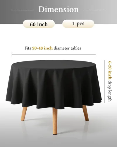 Miniatura 2 de BESTVIP Manteles redondos de poliéster de 60 pulgadas Se adapta a mesas de 20 a 48 pulgadas Funda decorativa lavable de tela para restaurantes