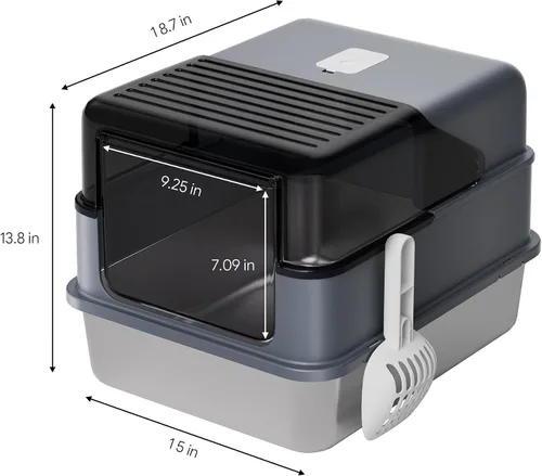 Miniatura 2 de Solpobei - Caja de arena de acero inoxidable cerrada, caja de metal para gatos, mediana Sartén pequeña para gatos con tapa, 18.7 pulgadas