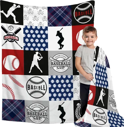 Manta de franela a cuadros de béisbol, ligera, suave, para jugadores de béisbol, amantes de los deportes, regalos del equipo de béisbol para niños,