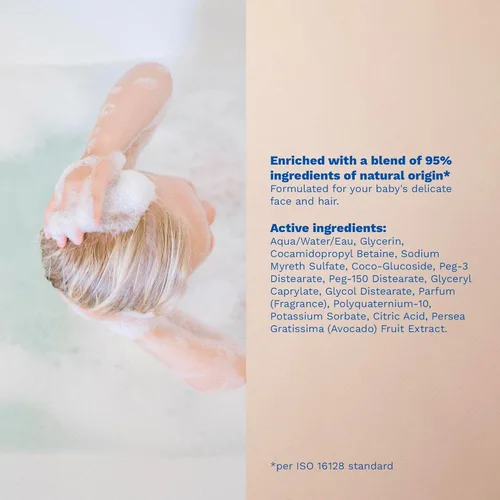Miniatura 8 de Mustela Baby Gel limpiador 2 en 1, limpiador de cuerpo y cabello para bebé, con aguacate natural, fórmula biodegradable y sin desgarros, 6.76 onzas