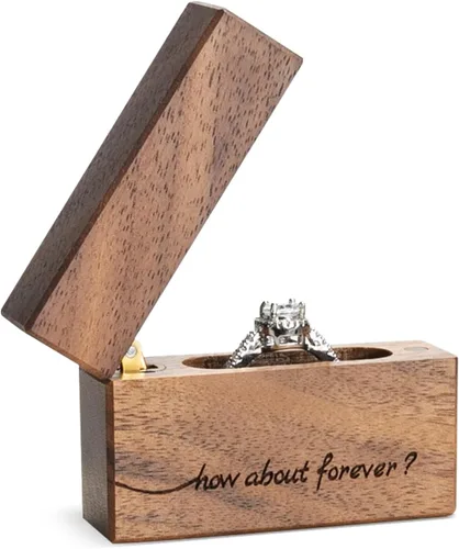 Miniatura 3 de Caja de anillo de compromiso de madera, pequeña funda plana delgada para propuesta, boda (Qué tal para siempre)