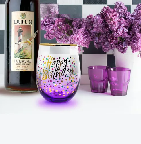 Miniatura 4 de Spoontiques - Copa de vino sin tallo de 20oz - Vaso para bebidas frías sin tapa - Feliz cumpleaños Púrpura