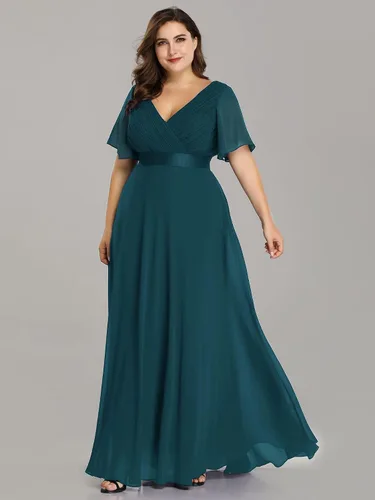 Miniatura 62 de Ever-Pretty Vestido formal para mujer, Navidad, Año Nuevo, cuello en V, gasa, talla grande, largo hasta el suelo, vestido de dama de honor