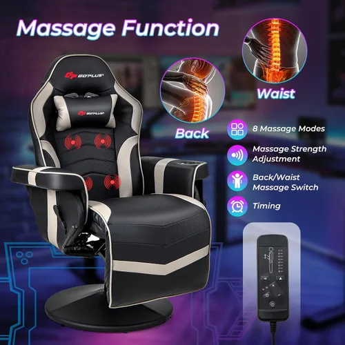 Miniatura 4 de Goplus - Silla gamer con masaje, altura ajustable, para videojuegos, con reposapiés retráctil, soporte para tazas, reposacabezas, silla giratoria