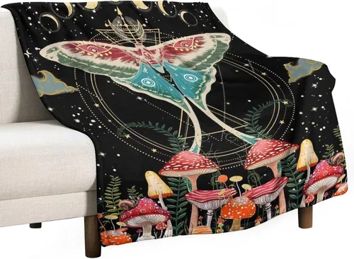 Miniatura 17 de Manta gótica de franela de polilla abstracta, mágica, bohemia, mariposa, esqueleto, luna, estrellas, manta estética para hombres, mujeres, niñas