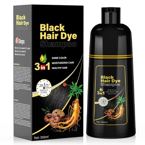 JUANCHI - Champú negro 3 en 1, champú negro para cobertura de canas, color de cabello para mujeres y hombres, de larga duración, 16.9 fl oz (16.90