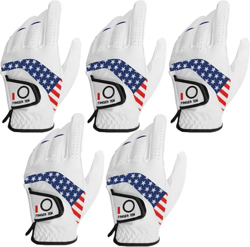 FINGER TEN Guantes de golf para hombre, paquete de 5 unidades para mano izquierda y derecha, cómodos, suaves y con agarre para todo tipo de clima,