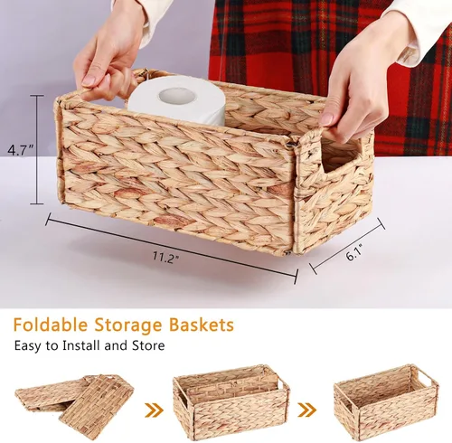 Miniatura 2 de Vagusicc Cesta de almacenamiento de mimbre, juego de 2 cestas de almacenamiento tejidas a mano para organizar, pequeña cesta de mimbre para papel