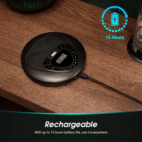 Miniatura 4 de Reproductor de CD portátil con batería recargable - August SE10 - Altavoces estéreo duales, protección antisaltos, salida auxiliar y reproductor