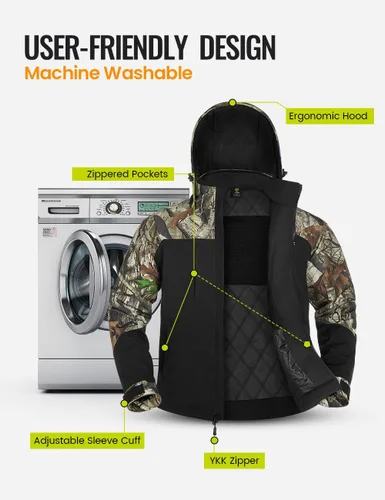 Miniatura 5 de TIDEWE Chaquetas térmicas para hombre con batería, chaquetas de trabajo aislantes de 6.35 oz, abrigo resistente al agua (negro, marrón, S-XXXL)