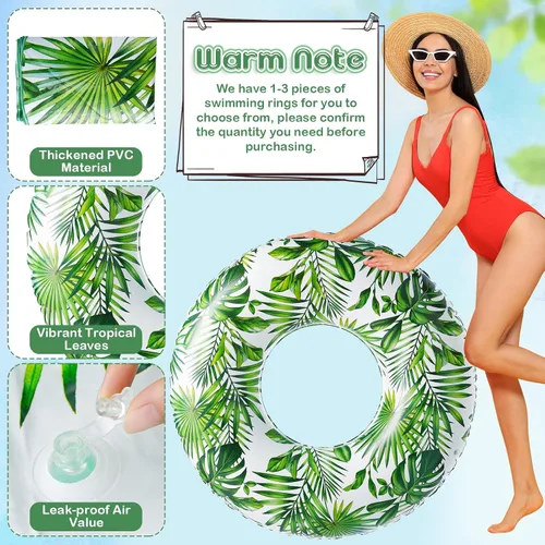 Miniatura 2 de Simgoing Flotador de piscina jumbo de 47.24 pulgadas, tubo inflable de flotador de hojas tropicales, tubo de piscina con hojas verdes, tubo inflable