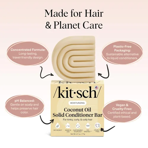 Miniatura 4 de Barra de acondicionador de hidratación profunda de aceite de coco Kitsch - Acondicionador ecológico sin botella. Nutre y restaura el cabello seco