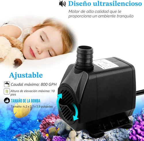Miniatura 3 de PULACO Gran caudal: Bomba sumergible de 800 GPH (3000 L/H) con tubo de 6.5 pies, bomba de agua de fuente duradera de 45 vatios con 4 boquillas