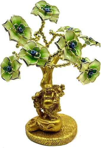 Miniatura 4 de Estatua de árbol turco de mal de ojo, flores de resina con base de Buda, decoración del hogar de buena suerte (flor verde)