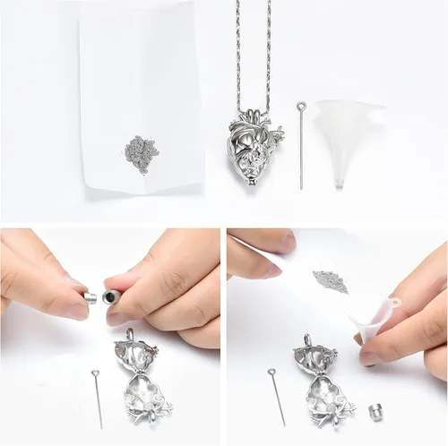 Miniatura 41 de Imrsanl Collar con colgante de joyería de cremación para cenizas – Collar anatómico de urna de corazón para cenizas – Medallones conmemorativos