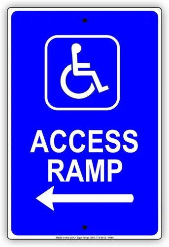 Rampa accesible para discapacitados con flecha, aviso de dirección para silla de ruedas, letrero de aluminio de 18 x 24 pulgadas