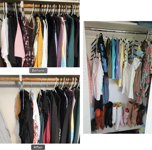 Miniatura 8 de Perchas para ropa que ahorran espacio, 5 en 1 para camisas y abrigos con espuma antideslizante, organizador de armario escalonado de acero
