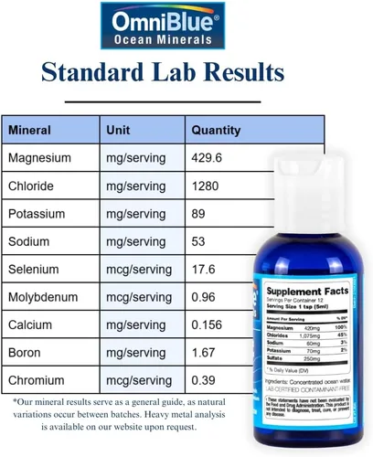 Miniatura 2 de OmniBlue Ocean Minerals - Más de 70 oligominerales y magnesio líquido, potasio, cloruro, bajo en sodio, apoyo natural para dormir, digestión