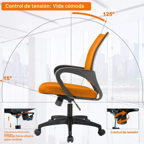 Miniatura 7 de BestOffice Silla de oficina ergonómica Silla giratoria de escritorio con respaldo medio Respaldo transpirable y soporte lumbar Altura Naranja