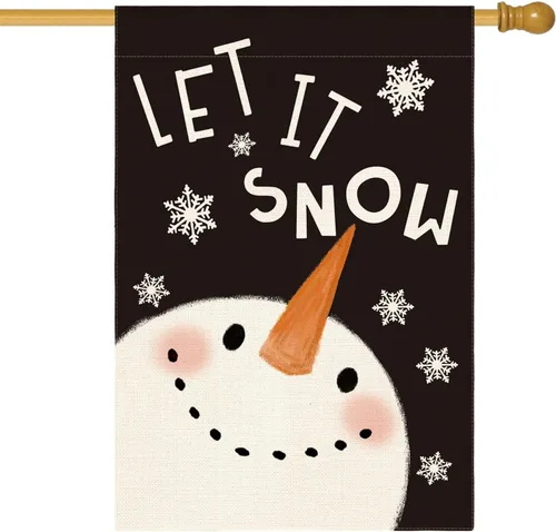 Miniatura 14 de AVOIN colorlife Azul Deja Que Nieve Muñeco de Nieve Copo de Nieve Bandera de Jardín 12 x 18 Pulgadas de Doble Cara, Bandera Decorativa de Navidad