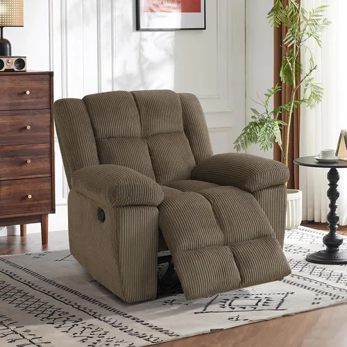 Miniatura 16 de Juego de sofá reclinable para muebles de sala de estar, juego de sofá y silla reclinable de pana verde, tela manual, sofá reclinable de 3 plazas