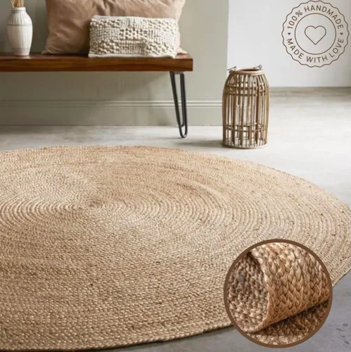 Miniatura 12 de Alfombra 100% yute de 5 x 8 pies, diseño trenzado a mano, alfombra de fibras naturales color blanquecino, decoración del hogar para sala de estar