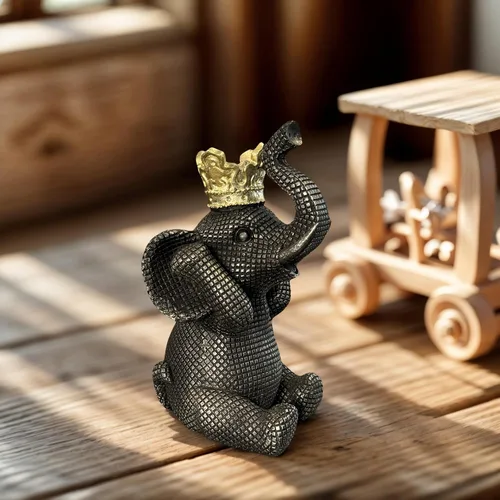 Miniatura 5 de Etlemonde Estatua de elefante para el hogar, decoración de rey negro y dorado con corona de elefante, escultura de elefante para sala de estar