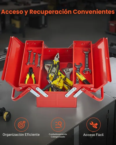 Miniatura 4 de VEVOR Caja de herramientas de metal, 14 pulgadas, 2 niveles, 3 bandejas, portátil, plegable, organizador de cofre de herramientas con mango