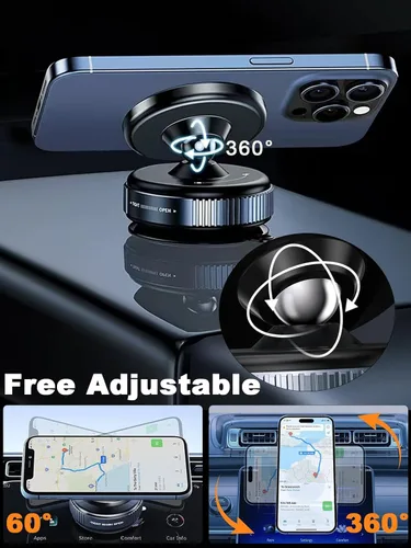 Miniatura 7 de Soporte magnético de teléfono con succión al vacío, soporte magnético para teléfono para iPhone 16 MagSafe, ideal para pantalla de automóvil, Negro