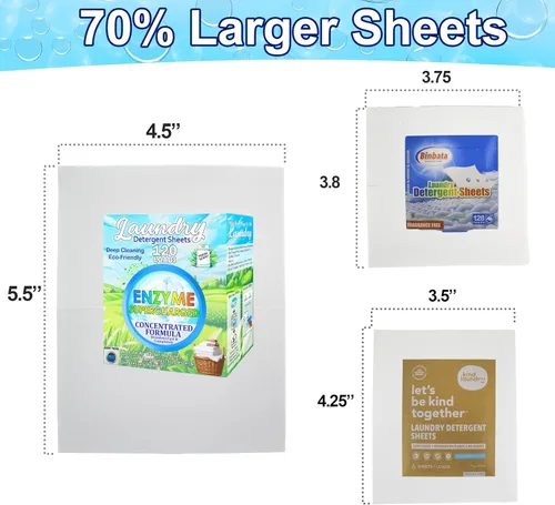 Miniatura 3 de Hojas de detergente ecológico para ropa (120 hojas grandes), a base de plantas, biodegradables para lavar a máquina, sin líquidos, sin plástico