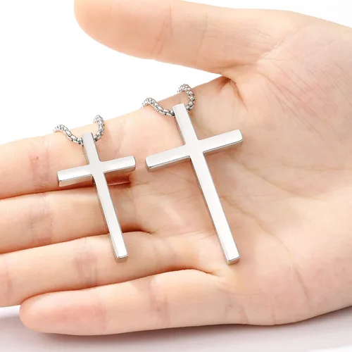 Miniatura 4 de Collar de cruz para hombre, cadena colgante de acero inoxidable, joyería de cadena, relleno de calcetín de Navidad, bautismo cristiano, regalos