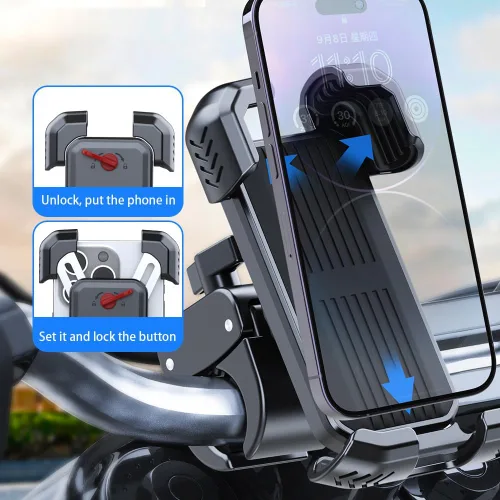 Miniatura 6 de Soporte de teléfono para motocicleta, manillar de teléfono para iPhone, Samsung, Android, 4-7 pulgadas, abrazadera para teléfono celular, kit