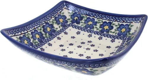 Miniatura 6 de Blue Rose Polish Pottery – Plato cuadrado Atlantis amarillo – 8 x 8 pulgadas – Hermoso cuenco para servir para ocasiones especiales, cenas o comidas