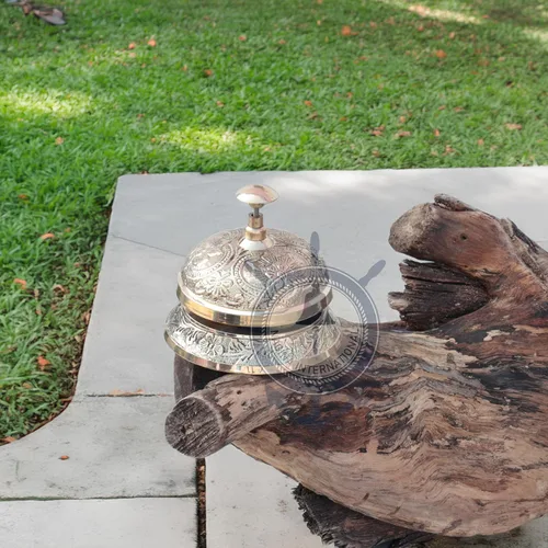 Miniatura 3 de Campana de escritorio clásica de latón macizo con obra de arte tradicional Campana de oficina de escritorio ruidosa Nagina International
