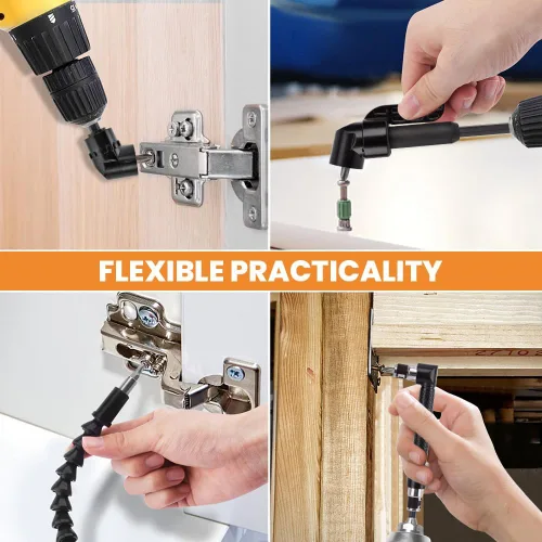 Miniatura 9 de 17 extensiones de broca flexible, con 3 adaptadores de enchufe giratorios, 2 accesorios de taladro hexagonal de 105° en ángulo recto, 10 puntas