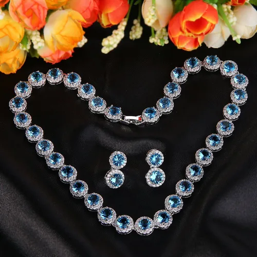 Miniatura 3 de EVER FAITH Gorgeous Round Cut Cubic Zirconia Birthstone Bridal Necklace Earrings Tennis Bracelet Sets Wedding Prom Jewelry Set for Women