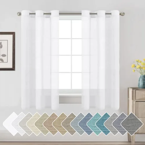 Miniatura 62 de H.VERSAILTEX Cortinas de 96 pulgadas de largo, cortinas de lino/cortinas transparentes de mezcla de lino natural/paneles/cortinas para sala