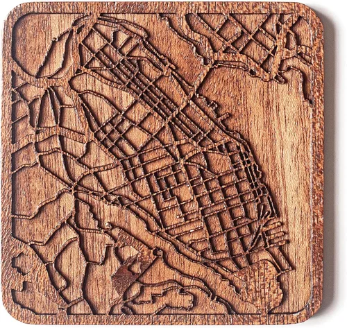 Miniatura 83 de Posavasos Amsterdam Map by O3 Design Studio, 1 pieza, posavasos de madera Sapele con mapa de la ciudad, hecho a mano, varias ciudades opcionales