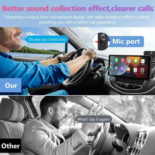 Miniatura 9 de CARPURIDE W903 Carplay portátil y Android Auto con cámara de salpicadero, pantalla HD IPS de 9.3 pulgadas, cámara frontal 4K y trasera 1080P