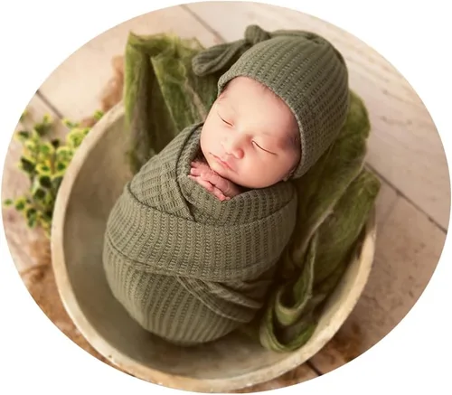 Miniatura 3 de Envoltura de fotografía para bebé recién nacido con sombrero de cola larga para niño y niña, trajes de ganchillo para fotos (azul)