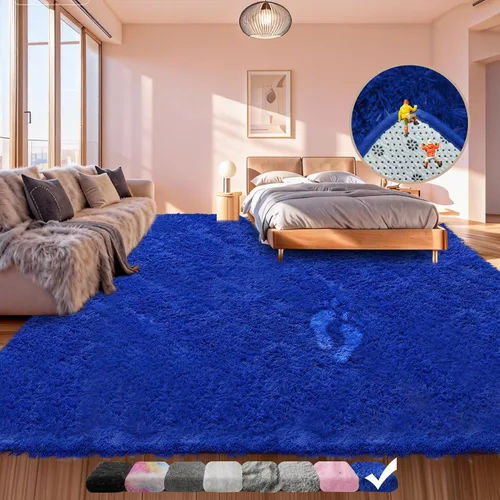 Miniatura 12 de Alfombra negra lanuda para sala de estar o dormitorio, ultra suave y esponjosa, alfombra peluda de 4 x 6 pies, alfombra de noche de felpa