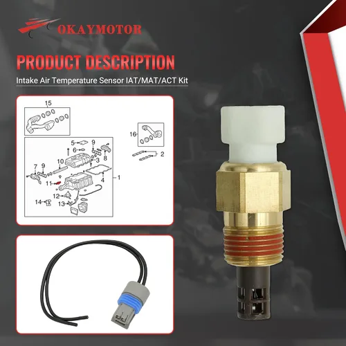 Miniatura 5 de OKAY MOTOR Sensor de temperatura del aire de admisión IAT/MAT/ACT Kit para 1985-2009 Buick Cadillac Chevy GMC Oldsmobile Pontiac 1.8L 2.0L 25036751