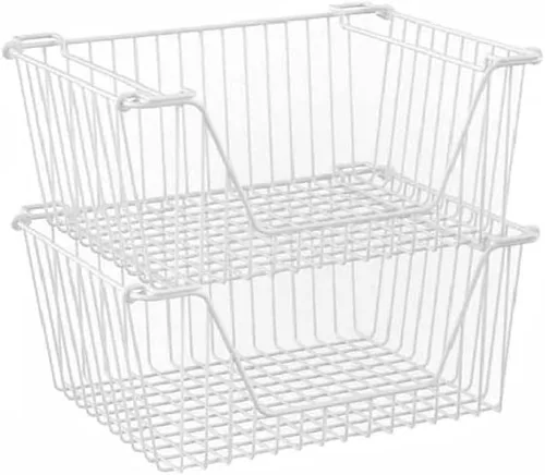 Miniatura 10 de Cestas de metal apilables de alambre resistente, organizador de gabinete de despensa de alambre con asa para el hogar, baño, cocina, organización